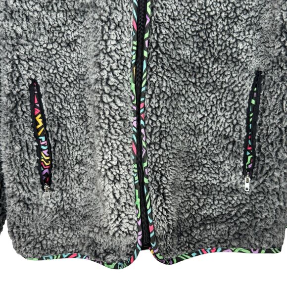 USA Palm Reversible sherpa & colorful funky art pattern jacket 90s style Size XS - Picture 9 of 15
